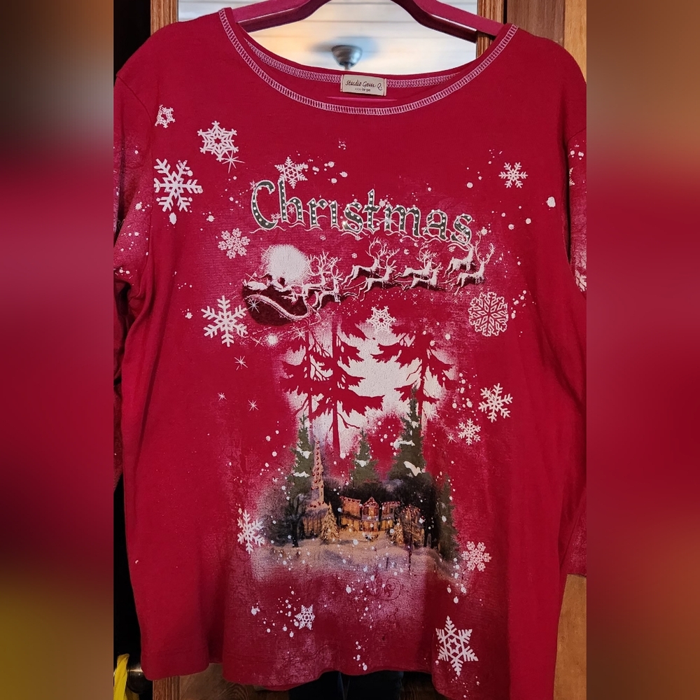 Red Christmas Graphic Knit Top